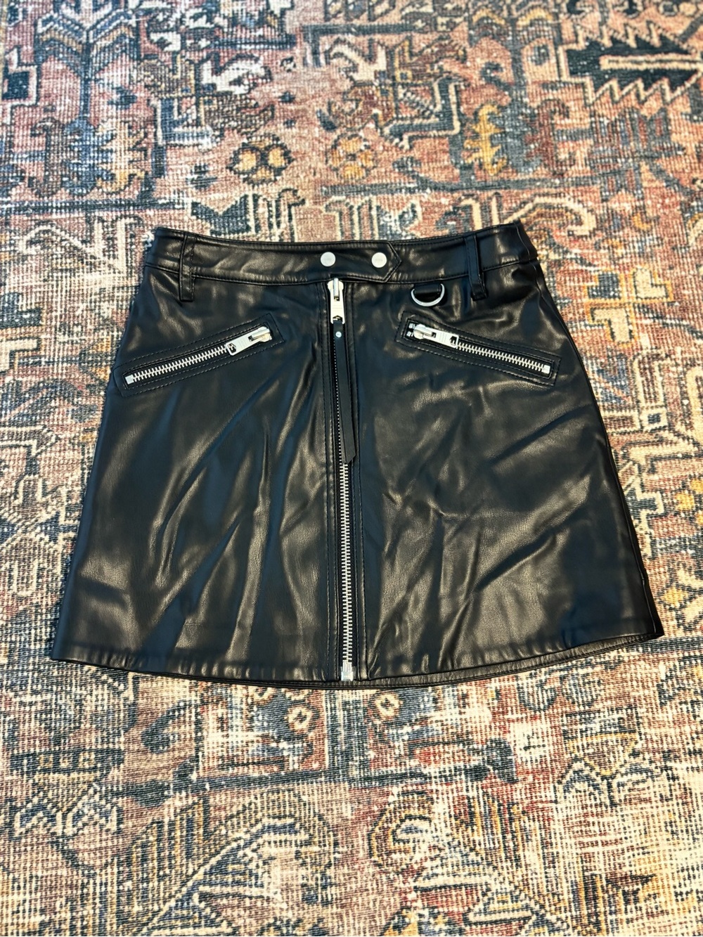 AllSaints Black Faux Leather Zip-Front Mini Skirt